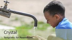  Presentation with water tap - Slide set consisting of african american boy drinking water background and a mint green colored foreground