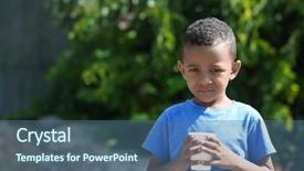  Presentation with water cup - Slide set featuring african american boy drinking water background and a ocean colored foreground