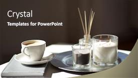  Presentation with aromatherapy - Beautiful PPT theme featuring hygge and aromatherapy concept - coffee candles book and aroma reed diffuser on table backdrop and a tawny brown colored foreground