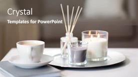  Presentation with diffuser - Beautiful presentation design featuring hygge and aromatherapy concept - coffee candles and aroma reed diffuser on table at home backdrop and a gray colored foreground