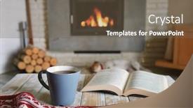  Presentation with book burning - Presentation theme enhanced with hygge-concept-with-open-book background and a tawny brown colored foreground