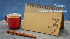  Presentation with coffee cup - Presentation theme having hygge-time-handwritten-note background and a ocean colored foreground