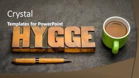  Presentation with danish - Colorful theme enhanced with hygge-word-in-vintage-letterpress backdrop and a gray colored foreground