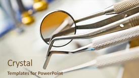  Presentation with dentist - Presentation having health hygiene - dentist's instruments with shallow depth background and a soft green colored foreground