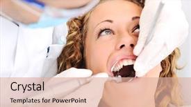  Presentation with oral hygiene - PPT theme having oral hygiene - teeth checkup at dentist's office background and a coral colored foreground