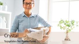  Presentation with hygiene - Beautiful PPT theme featuring hygiene activities - beautiful woman is smiling while backdrop and a coral colored foreground