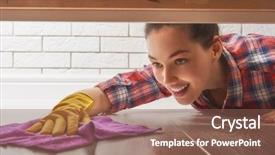  Presentation with pregnant woman cleaning - Beautiful theme featuring hygiene activities - beautiful young woman makes cleaning backdrop and a violet colored foreground