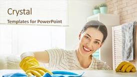  Presentation with dust - Amazing presentation having hygiene activities - beautiful young woman makes cleaning backdrop and a sky blue colored foreground