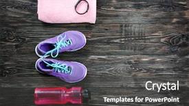  Presentation with equipment - Slide set consisting of hygiene activities - composition with towel and sport background and a dark gray colored foreground