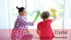  Presentation with windows - PPT layouts consisting of hygiene activities - happy family cleaning windows background and a red colored foreground