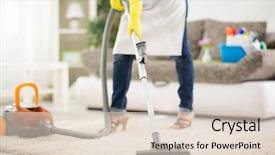  Presentation with carpet - Slide set having hygiene activities - woman from cleaning service cleans background and a lemonade colored foreground