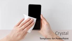  Presentation with disinfection - PPT theme featuring hygiene-and-disinfection-concept-close background and a coral colored foreground