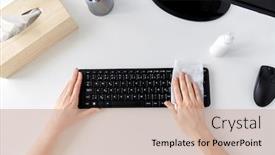  Presentation with cleaning - PPT theme with hygiene-and-disinfection-concept-close background and a coral colored foreground