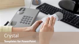  Presentation with disinfection - Audience pleasing presentation design consisting of hygiene-and-disinfection-concept-close backdrop and a coral colored foreground