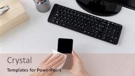  Presentation with disinfection - Presentation theme featuring hygiene-and-disinfection-concept-close background and a coral colored foreground