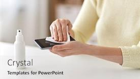  Presentation with hand hygiene - Beautiful presentation design featuring hygiene-and-disinfection-concept-close backdrop and a light gray colored foreground