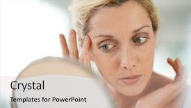  Presentation with anti aging - Amazing PPT layouts having middle-aged blond woman applying backdrop and a soft green colored foreground