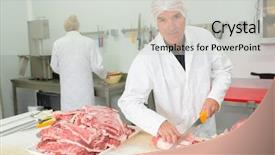  Presentation with meat hygiene - Presentation design featuring hygiene food safety - butcher cutting up meat background and a light gray colored foreground