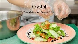 Presentation with cooking chef - PPT theme having hygiene food safety - chef is cooking appetizer background and a soft green colored foreground