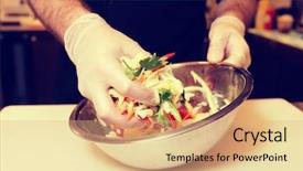  Presentation with food safety - Presentation featuring hygiene food safety - chef is mixing a vegetarian background and a coral colored foreground