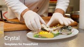  Presentation with food safety fish - Slide deck consisting of hygiene food safety - chef is serving steamed mackerel background and a coral colored foreground