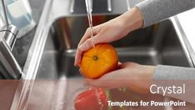  Presentation with home health care - Slide set with hygiene-health-care-and-safety background and a coral colored foreground