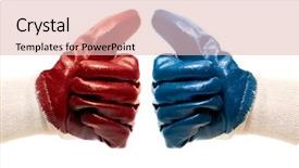  Presentation with color - Amazing PPT theme having hygiene industrial security - two different color gloves gesturing backdrop and a lemonade colored foreground