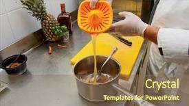  Presentation with chef - Slide set having hygiene labor - chef is pouring fresh juice background and a violet colored foreground