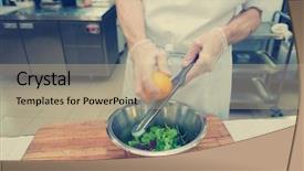  Presentation with chef - Slide set having hygiene labor - chef is zesting orange background and a coral colored foreground