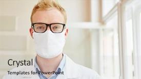  Presentation with surgical - Theme having hygiene labor - doctor with hygenic surgical mask background and a light gray colored foreground
