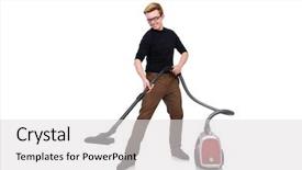  Presentation with labor - Theme having hygiene labor - funny man with vacuum cleaner background and a  colored foreground