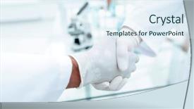  Presentation with medical sensor - Colorful PPT theme enhanced with hygiene safety - handshake with white medical gloves backdrop and a  colored foreground