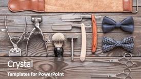  Presentation with barber shop - Presentation theme having hygiene safety - vintage barber shop tools background and a gray colored foreground