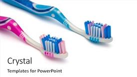  Presentation with blank whiteboard isolated on white - PPT theme with hygiene security - two toothbrushes isolated on white background and a white colored foreground