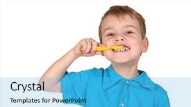  Presentation with tooth brush - Slides consisting of hygine - child with tooth brush background and a light blue colored foreground