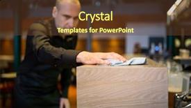  Presentation with tikki bar - Colorful slide deck enhanced with hygine - close-up of bar tender cleaning backdrop and a tawny brown colored foreground