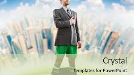  Presentation with hymn - Colorful theme enhanced with hymn - businessman in sportwear singing backdrop and a soft green colored foreground