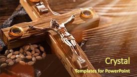 Presentation with christianity - Slide deck enhanced with hymn - close-up of wooden christian cross background and a tawny brown colored foreground
