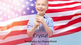  Presentation with usa flag - PPT theme featuring hymn - little boy signing on usa background and a coral colored foreground