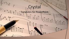  Presentation with music notes - PPT theme featuring hymn - music notes and pen background and a coral colored foreground