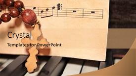  Presentation with hymn - PPT theme consisting of hymn - rosary beads and wooden cross background and a coral colored foreground