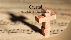  Presentation with hymn - Amazing PPT theme having hymn - wooden cross on music sheet backdrop and a coral colored foreground