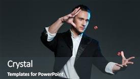 Presentation with magician - PPT theme featuring hypnosis - handsome young man magician showing background and a tawny brown colored foreground