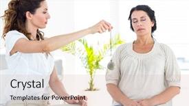  Presentation with hypnotizing - PPT theme featuring hypnosis - therapist hypnotizing her patient background and a soft green colored foreground