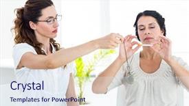  Presentation with quit - PPT theme having hypnosis - woman being hypnotized to quit background and a sky blue colored foreground