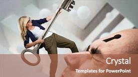  Presentation with keyhole - Colorful PPT theme enhanced with hypnosis - young woman with key backdrop and a coral colored foreground