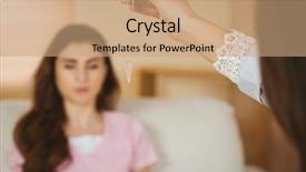  Presentation with nurse and patient holding hands - Presentation design consisting of hypnotherapist holding pendulum before her background and a coral colored foreground
