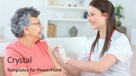  Presentation with old lady cartoon - PPT layouts featuring hypodermic - old lady having an injection background and a coral colored foreground