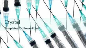  Presentation with needle - Slide deck having hypodermic needle - close-up of a group background and a cool aqua colored foreground