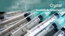  Presentation with needle - Presentation theme having hypodermic needle - close-up of a group background and a teal colored foreground